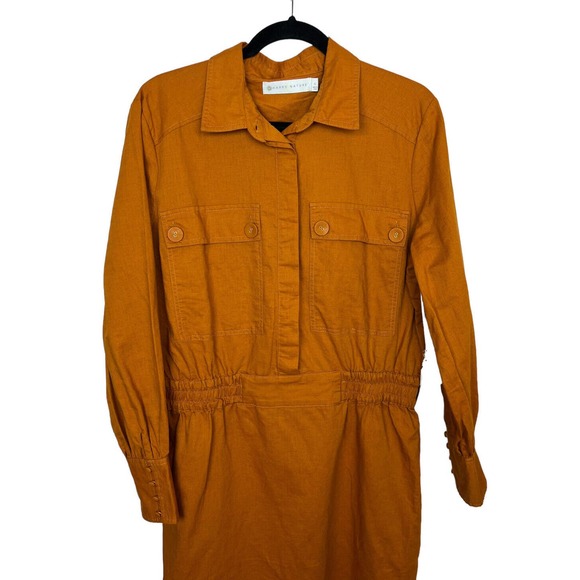 NEW Happy X Nature Utility Linen Dress L Womens Kate Hudson Long Sleeve Pockets - Picture 3 of 12